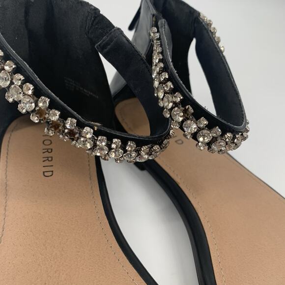 Torrid Rhinestone Ankle Strap Sandals 9.5 W Wide Womens Solid Black Open Toe - Picture 4 of 9